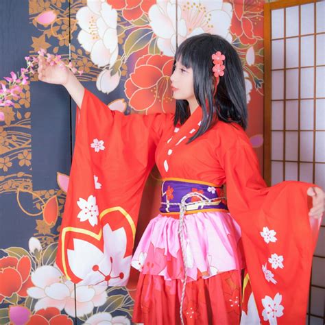 japanese kimono gokurakujoudo cos halloween girls sakura festival sweet cute yukata kimono