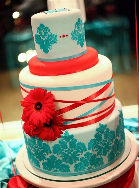 Wedding Cake Mondays Red And Aqua Wedding Cakes Wedding Cake Navy