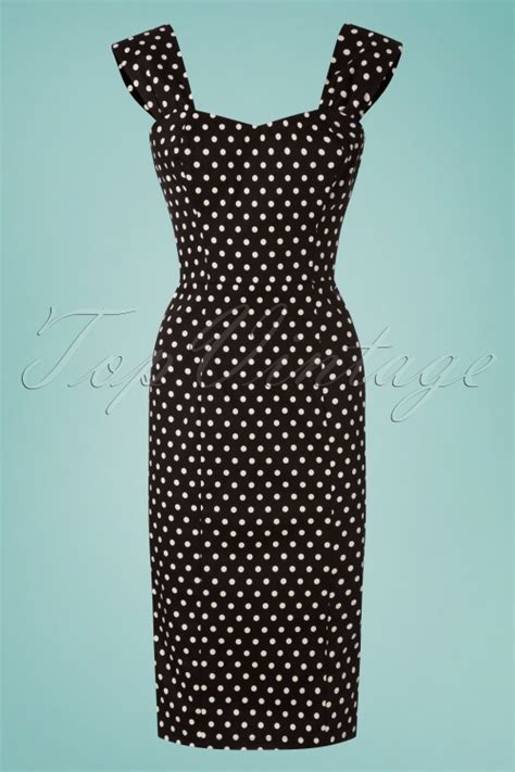 50s Jill Polka Dot Pencil Dress In Black