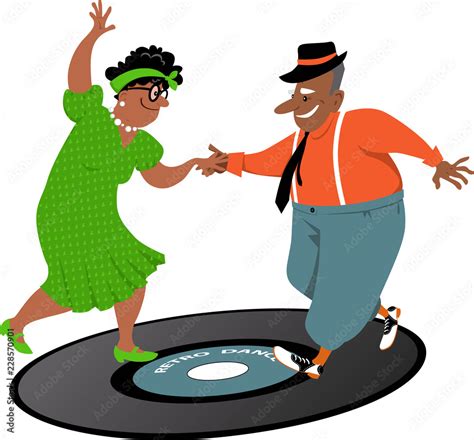 Cute Couple Of African American Senior Citizens Dancing On A Vinyl