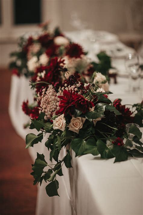Autumn Burgundy Table Florals By Emma Blake Florals Table Flowers
