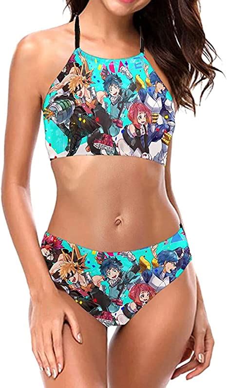 Totwow My Anime Hero Academia Women Hot Swimsuit 2 Piece Halter Bikini Set High Neck