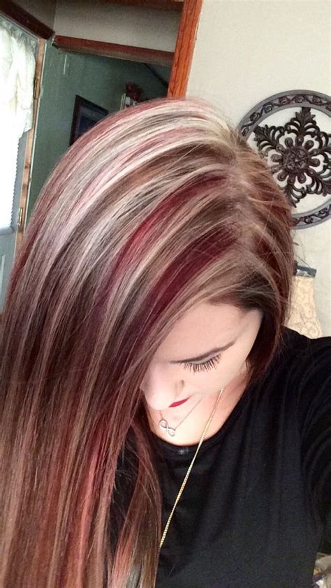 Dark Hair Color With Blonde And Red Highlights