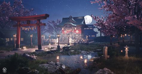 Artstation Sakura Temple Au Au Anime Scenery Wallpaper Scenery