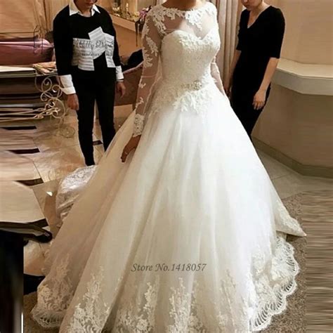 robe de mariee turkey wedding dress long sleeve vintage lace wedding gowns ball gown bride