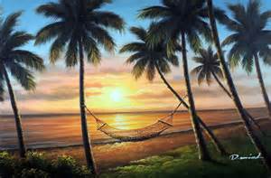 Hawaii Sunset Beach Island Shore Palm Tree Hammock