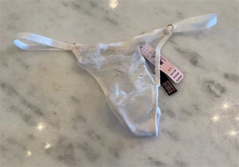 VICTORIAS SECRET VERY SEXY V String Thong Panty Sheer White Lace Small
