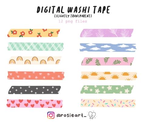 Digital Washi Tape Aesthetic Colotful Washi Tape For Etsy