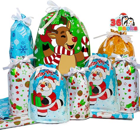 36 Christmas Holiday Drawstring Goodie T Bags Assorted Sizes For