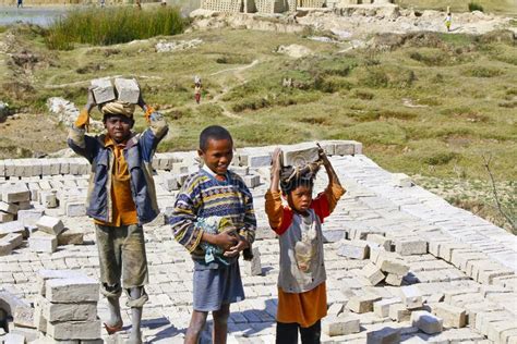 Children Working Hard In Brickyard Madagascar Editorial Stock Image