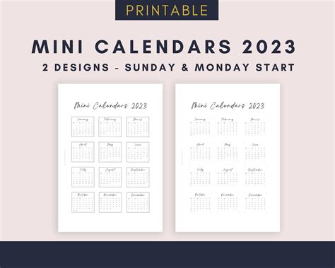 2023 Mini Calendar Printable Month Stickers For Bullet Etsy