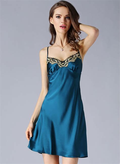 Womens Comfortable Pure Mulberry Silk Spaghetti Strap Nightgown