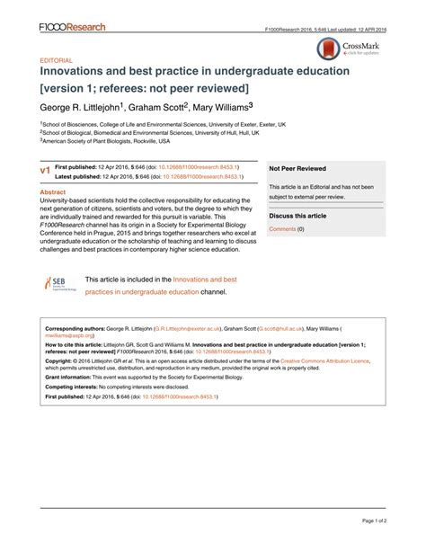 Pdf Innovations And Best Practice In Undergraduate Education