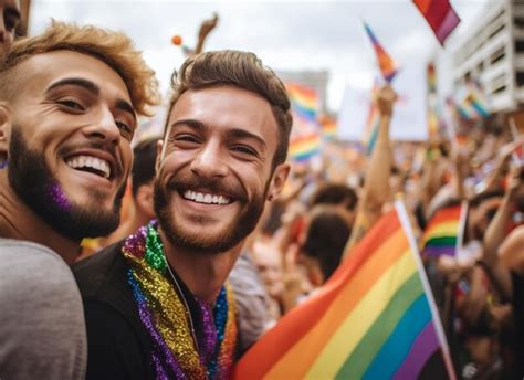 Premium Ai Image Happy Couple Celebrating At Lgbtq Gay Pride Parade
