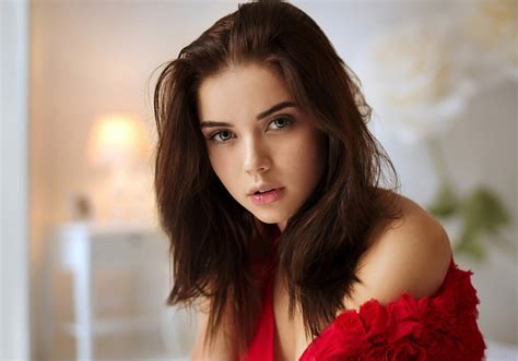 Hd Wallpaper Women S Red Strapless Top Tatyana Kozelkina Portrait