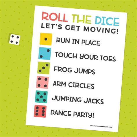 Printable Roll The Dice Exercise Game For Kids Hey Lets Make Stuff