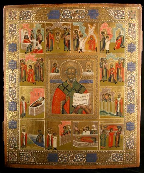 Russian Orthodox Icon Depicting Saint Nicholas And Scenes From His Life