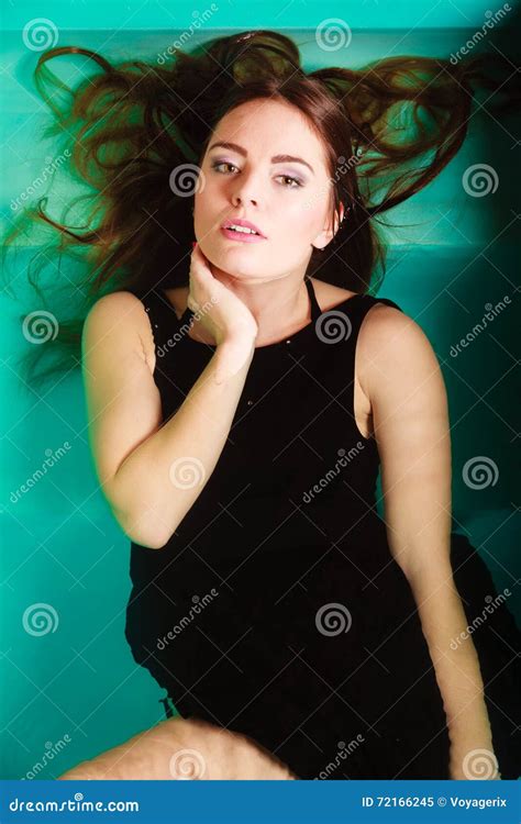 Seductive Woman In Black Dress In Water Stock Image Image Of Hair High 72166245