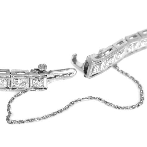 Antique Art Deco Diamond Emerald Platinum Filigree Bracelet at 1stDibs