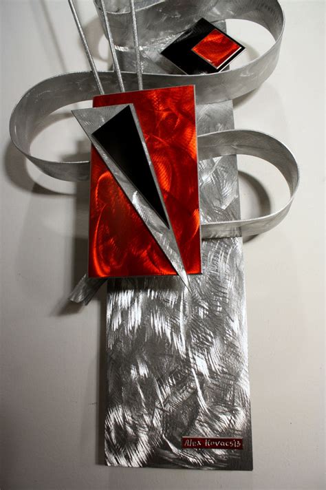 Red Art Metal Wall Sculpture Abstract Home Decor