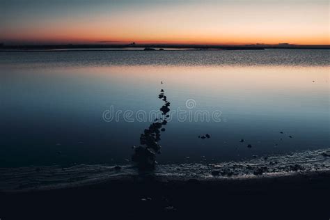 Misty Seascape Calm Water Surface Of The Lake Reflects Lilac Sky With