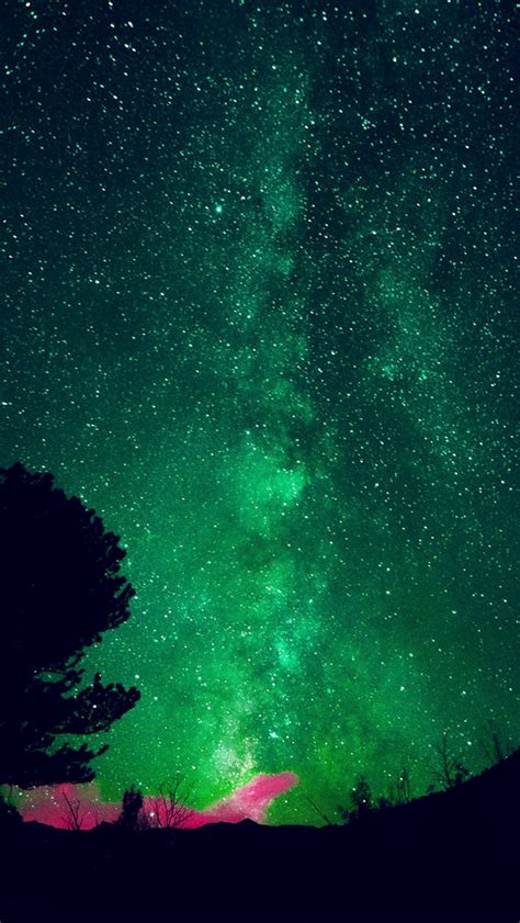 Aurora Night Sky Star Space Nature Green Iphone Wallpapers Free Download