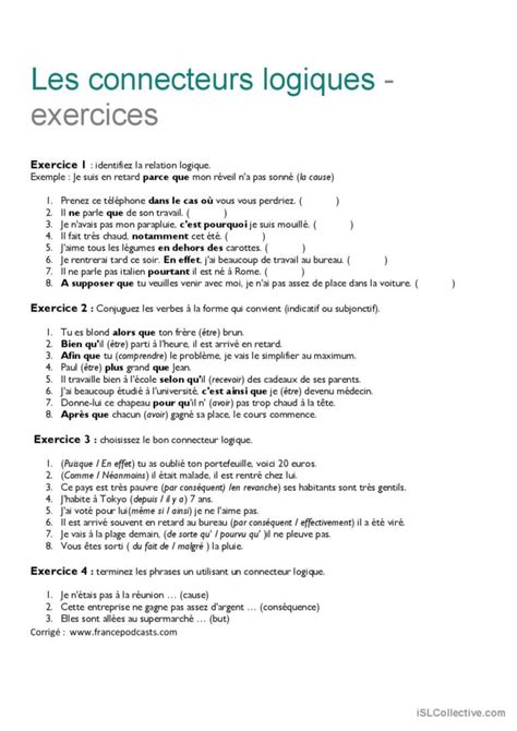 Les Connecteurs Logiques Exercices English Esl Worksheets Pdf Doc Hot