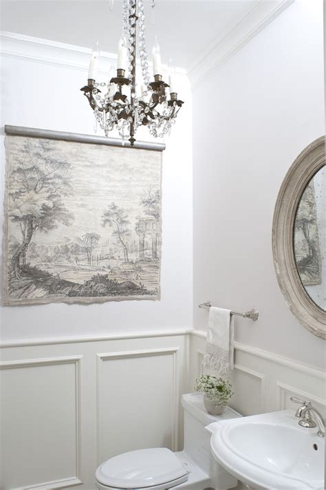 An Elegant Chandelier Crowns The Powder Room Country French