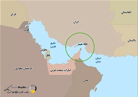نقشه Pdf موقعیت تنگه هرمز در خلیج فارس و نمایش کشور های حاشیه خلیج فارس