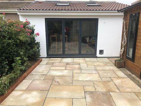 Indian Sandstone Patio With Treated Sleepers In Bristol Sd Home