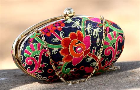 Bagzvela Blue Kutch Embroidered Oval Box Clutch Purse In 2020 Purses