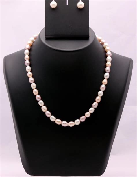 Mixed Pink Pearl Necklace Set In Best Quality Oval Pearls Modi Pearls