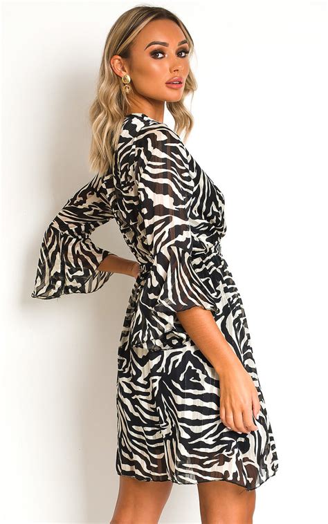 Serina Zebra Print Mini Dress In Blackwhite Ikrush