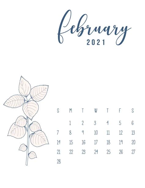 Free Printable Beautiful Botanical And Floral February 2021 Calendars