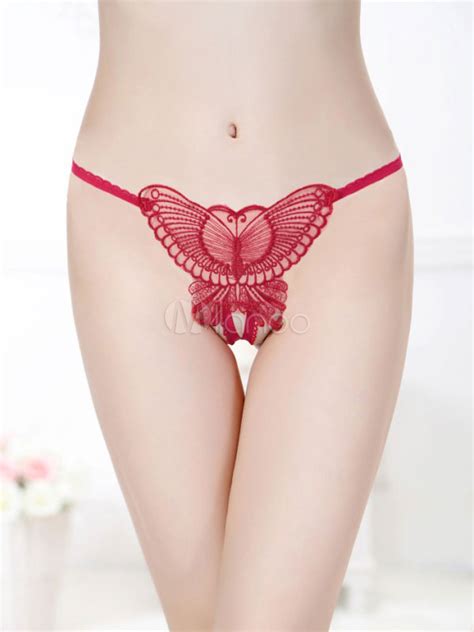 Sexy Crotchless Panties Butterfly Lace Cut Out Womens Black Thong
