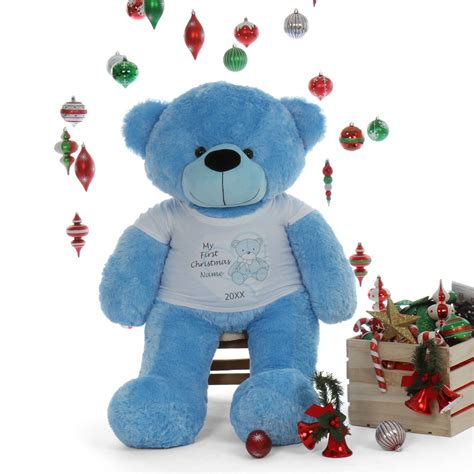 4ft Life Size My First Christmas Personalized Teddy Bear Baby Blue
