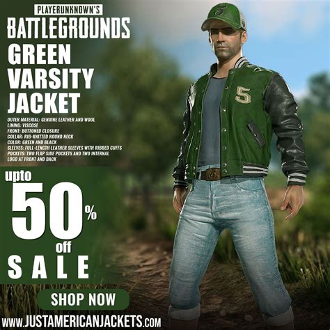 PUBG Green Varsity Jacket Just American Jackets Green Varsity