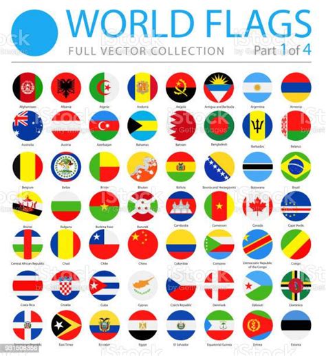 Världens Flaggor Vektor Rund Platt Ikoner Del 1 Av 4 Vektorgrafik Och
