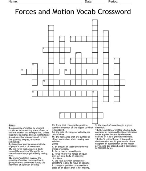Forces And Motion Vocab Crossword Wordmint