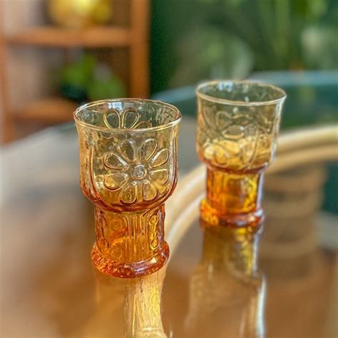 libbey dining vintage libbey amber retro daisy juice glasses poshmark