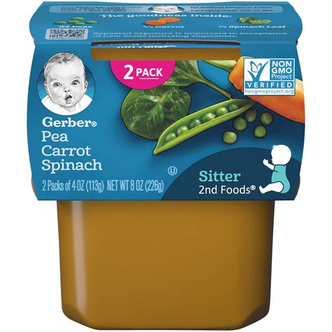 2 Pack Gerber Natural Stage 2 Pea Carrot Spinach Baby Food 1 Tub