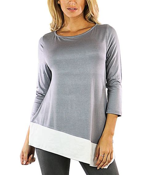 Oc Collection Gray And White Colorblock Asymmetrical Tunic Women