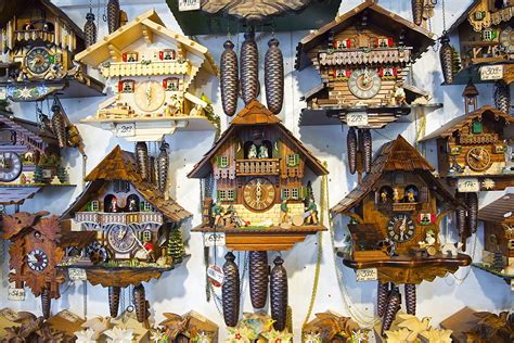 Traditional Cuckoo Clocks On Sale In Geschenkehaus Shop In The Town Of