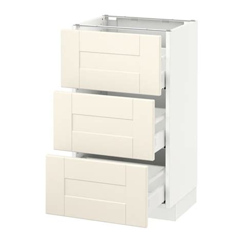 They can be moved as desired. SEKTION Base cabinet with 3 drawers - Grimslöv off-white ...