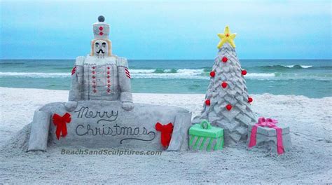 Merry Christmas Sand Sculptures By Beach Sand Sculptures Weihnachten