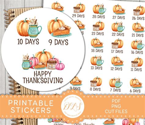 Printable Thanksgiving Countdown Stickers Thanksgiving Etsy