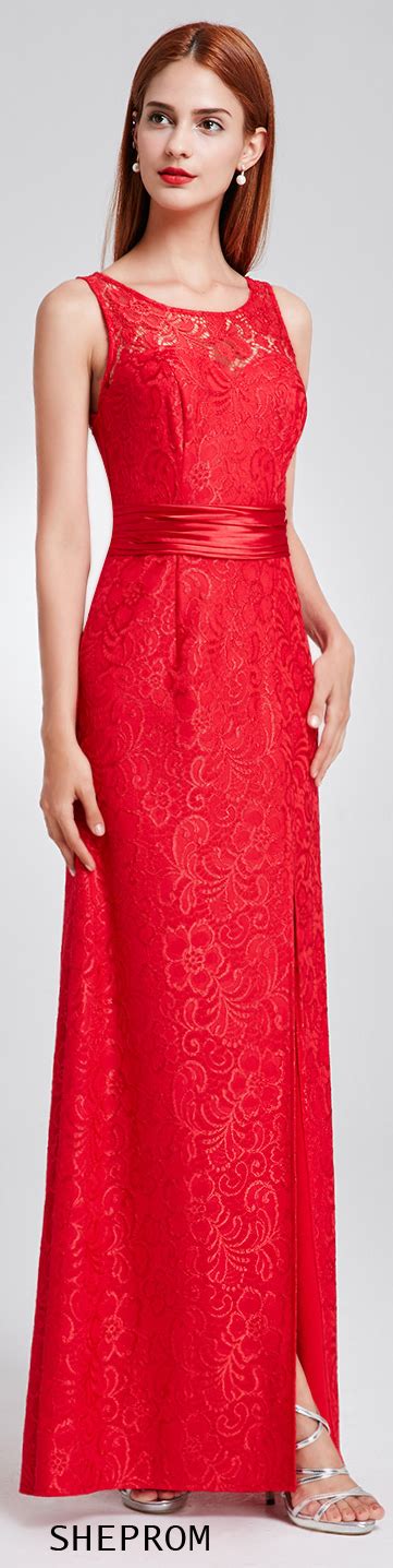 Long Red Lace Sleeveless Prom Dress Formal Evening Dresses Dresses