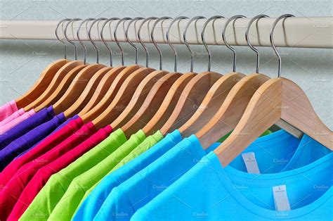 Womens T Shirts Hanging On Hangers Beauty And Fashion Stock Photos