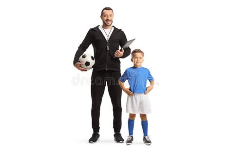 Boy And A Football Coach Posing Stock Image Image Of Smiling Active