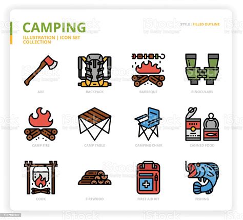 Ilustraci N De Conjunto De Iconos De Camping Y M S Vectores Libres De